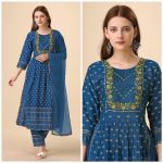 FASHIONABLE CHIFFON EMBROIDERY WORK NAYRA CUT KURTI BOTTOM WITH DUPATTA PARTY WEAR WHOLESALE PRICE ETHNIC GARMENT (7)