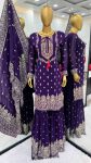 FASHIONABLE CHINON SILK EMBROIDREY SEQUENCE WORK TOP SHARARA WITH DUPATTA PARTY WEAR WHOLESALE PRICE ETHNIC GARMENT (4)