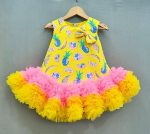 FASHIONABLE COTTON PRINT A LINE AND ONE SIDE SHOULDER ATTACHED WITH BOW WORK KIDS FROCK PARTY WEAR WHOLESALE PRICE ETHJNIC GARMENT (42)