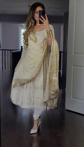 FASHIONABLE GEORGETTE EMBROIDERY SEQUENCE WORK GOWN BOTTOM WITH DUPATTA WHITE