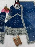 FASHIONABLE GEORGETTE EMBROIDERY SEQUENCE WORK TOP SHARARA WITH DUPATTA BLUE FESTIVAL WEAR WHOLESALE PRICE ETHNIC GARMENT (2)