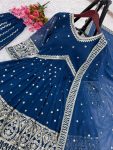 FASHIONABLE GEORGETTE EMBROIDERY SEQUENCE WORK TOP SHARARA WITH DUPATTA BLUE FESTIVAL WEAR WHOLESALE PRICE ETHNIC GARMENT (2)