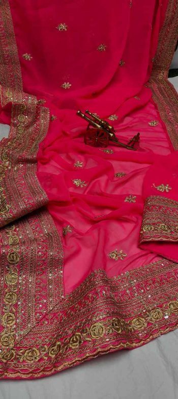 DESIGNER GEORGETTE EMBROIDERY LACE WORK SAREE WITH UNSTITCHED BLOUSE RANII