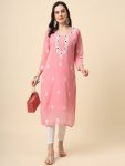 FASHIONABLE GEORGETTE EMBROIDERY WORK ONLY KURTI PEACH