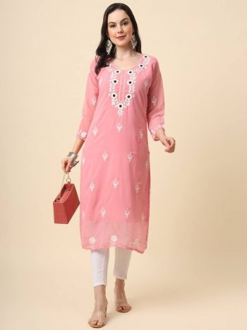 FASHIONABLE GEORGETTE EMBROIDERY WORK ONLY KURTI PEACH