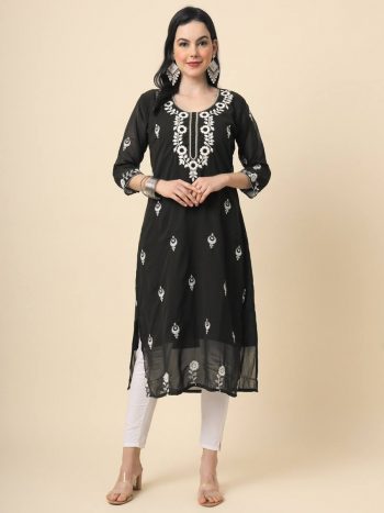 FASHIONABLE GEORGETTE EMBROIDERY WORK ONLY KURTI BLACK