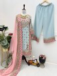 FASHIONABLE GEORGETTE MBEROIDERY SEQUENCE WORK TOP PALAZZO WITH DUPATTA PARTY WEAR WHOLESALE PRICE ETHNIC GARMENT (3)