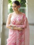 FASHIONABLE ORGANZA EMBROIDERY WORK SAREE WITH UNSTITCHED BLOUSE PARTY WEAR WHOLESALE PRICE ETHNIC GARMENT (7)