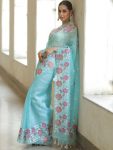 FASHIONABLE ORGANZA EMBROIDERY WORK SAREE WITH UNSTITCHED BLOUSE PARTY WEAR WHOLESALE PRICE ETHNIC GARMENT (4)