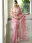 FASHIONABLE ORGANZA EMBROIDERY WORK SAREE WITH UNSTITCHED BLOUSE PARTY WEAR WHOLESALE PRICE ETHNIC GARMENT (7)