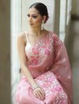 FASHIONABLE ORGANZA EMBROIDERY WORK SAREE WITH UNSTITCHED BLOUSE PARTY WEAR WHOLESALE PRICE ETHNIC GARMENT (7)