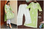 FASHIONABLE RAYON COTTON CHIKANKARI EMBROIDERY WORK TOP BOTTOM SET PARTY WEAR WHOLESALE PRICE ETHNIC GARMENT (3)