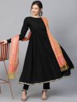 FASHIONABLE RAYON PLAIN LACE WORK GOWN BOTTOM WITH CHANDERI SILK DUPATTA BLACK