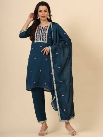 FASHIONABLE VICHITRA SILK EMBVROIDERY WORK TOP BOTTOM WITH DUPATTA RAMA