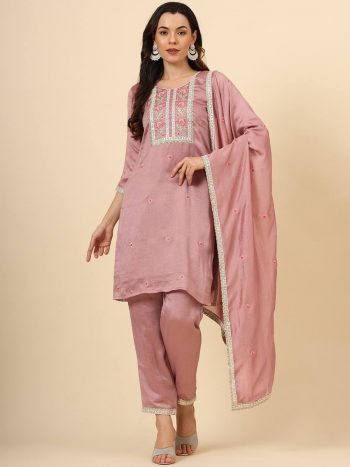 FASHIONABLE VICHITRA SILK EMBVROIDERY WORK TOP BOTTOM WITH DUPATTA BABY PINK