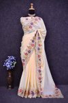 HEAVY CHINON SILK EMBROIDERY CODING WORK SAREE WITH UNSTITCHED BLOUSE PARTY WEAR WHOLESALE PRICE ETHNIC GARMENT (6)