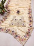 HEAVY CHINON SILK EMBROIDERY CODING WORK SAREE WITH UNSTITCHED BLOUSE PARTY WEAR WHOLESALE PRICE ETHNIC GARMENT (6)