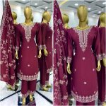 LATEST CHINON EMBROIDERY SEQUENCE WORK TOP BOTTOM WITH DUPATTA PARTY WEAR WHOLESALE PRICE ETHNIC GARMENT (3)