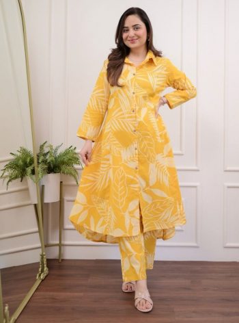 LATEST COTTON PRINTED TOP WITH BOTTOM SET YELLOW
