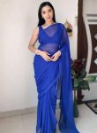 LATEST GEORGETTE PLAIN 1 MINUTE SAREE WITH UNSTITCHED BLOUSE BLUE