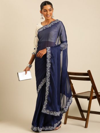 LATEST RANGOLI SILK EMBROIDERY SEQUENCE WORK SAREE WITH UNSTITCHED BLOUSE BLUE