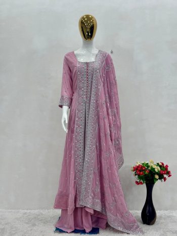 NEW ARRIVAL GEORGETTE EMBROIDERY SEQUENCE WORK TOP PALAZZO WITH DUPATTA BABY PINK