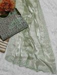 NEW ARRIVAL JIMMY CHOO SEQUENCE THREAD EMBROIDREY BUTTA WORK SAREE WITH UNSTITCHED BLOUSE PARTY WEAR WHOLESALE PRICE ETHNIC GARMENT (10)