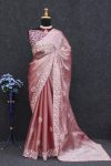 NEW ARRIVAL JIMMY CHOO SEQUENCE THREAD EMBROIDREY BUTTA WORK SAREE WITH UNSTITCHED BLOUSE PARTY WEAR WHOLESALE PRICE ETHNIC GARMENT (7)