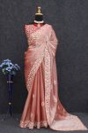 NEW ARRIVAL JIMMY CHOO SEQUENCE THREAD EMBROIDREY BUTTA WORK SAREE WITH UNSTITCHED BLOUSE PARTY WEAR WHOLESALE PRICE ETHNIC GARMENT (8)