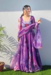 NEW ARRIVAL ORAGANZA TABBY SILK DIGITAL PRINTED GOWN WITH DUPATTA  LAVENDER