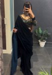 NEW ARRIVAL VELVET PLAIN SAREE WITH SEQUENCE WORK UNSTITCHED BLOUSE PARTY WEAR WHOLESALE PRICE ETHNIC GARMENT (4)