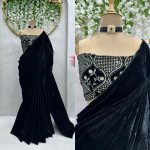 NEW ARRIVAL VELVET PLAIN SAREE WITH SEQUENCE WORK UNSTITCHED BLOUSE PARTY WEAR WHOLESALE PRICE ETHNIC GARMENT (4)