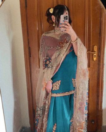 RICH LOOK CHINON SEQUENCE EMBROIDERY WORK TOP PALAZZO WITH DUPATTA SKY
