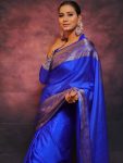 TRADITIONA LICHI SILK SILVER WEAVING WORK SAREE WITH UNSTITCHED BLOUSE PARTY WEAR WHOLESALE PRICE ETHNIC GARMENT (5)