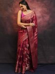 TRADITIONA LICHI SILK ZARI WEAVING WORK SAREE WITH UNSTITCHED BLOUSE PARTY WEAR WHOLESALE PRICE ETHNIC GARMENT (2)