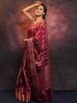 TRADITIONA LICHI SILK ZARI WEAVING WORK SAREE WITH UNSTITCHED BLOUSE PARTY WEAR WHOLESALE PRICE ETHNIC GARMENT (2)