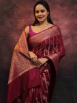 TRADITIONA LICHI SILK ZARI WEAVING WORK SAREE WITH UNSTITCHED BLOUSE PARTY WEAR WHOLESALE PRICE ETHNIC GARMENT (2)