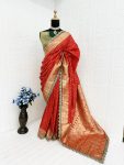 TRADITIONAL BANARASI SILK ZARO EMBROIDERY LACE WORK SAREE WITH UNSTITCHED BLOISE PARTY WEAR WHOLESALE PRICE ETHNIC GARMENT (11)