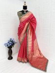 TRADITIONAL BANARASI SILK ZARO EMBROIDERY LACE WORK SAREE WITH UNSTITCHED BLOISE PARTY WEAR WHOLESALE PRICE ETHNIC GARMENT (9)