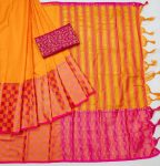 TRADITIONAL COTTON SILK JACQUARD BORDER WORK SAREE WITH UNSTITCHED BLOUSE PARTY WEAR WHOLESALE PRICE ETHNIC GARMENT 1 (1)