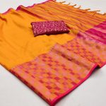 TRADITIONAL COTTON SILK JACQUARD BORDER WORK SAREE WITH UNSTITCHED BLOUSE PARTY WEAR WHOLESALE PRICE ETHNIC GARMENT 1 (1)