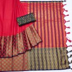 TRADITIONAL COTTON SILK JACQUARD BORDER WORK SAREE WITH UNSTITCHED BLOUSE PARTY WEAR WHOLESALE PRICE ETHNIC GARMENT 12 (1)