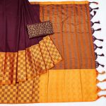 TRADITIONAL COTTON SILK JACQUARD BORDER WORK SAREE WITH UNSTITCHED BLOUSE PARTY WEAR WHOLESALE PRICE ETHNIC GARMENT 6 (1)