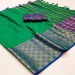 TRADITIONAL COTTON SILK JACQUARD BORDER WORK SAREE WITH UNSTITCHED BLOUSE PARTY WEAR WHOLESALE PRICE ETHNIC GARMENT (21)