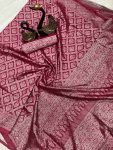 TRADITIONAL LICHI SILK WEAVING WORK SAREE WITH UNSTITCHED BLOUSE PARTY WEAR WHOLESALE PRICE ETHNIC GARMENT (4)