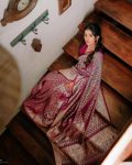 TRADITIONAL LICHI SILK WEAVING WORK SAREE WITH UNSTITCHED BLOUSE PARTY WEAR WHOLESALE PRICE ETHNIC GARMENT (4)