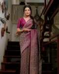 TRADITIONAL LICHI SILK WEAVING WORK SAREE WITH UNSTITCHED BLOUSE PARTY WEAR WHOLESALE PRICE ETHNIC GARMENT (4)