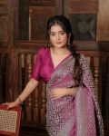 TRADITIONAL LICHI SILK WEAVING WORK SAREE WITH UNSTITCHED BLOUSE PARTY WEAR WHOLESALE PRICE ETHNIC GARMENT (4)