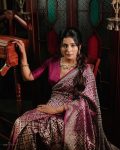 TRADITIONAL LICHI SILK WEAVING WORK SAREE WITH UNSTITCHED BLOUSE PARTY WEAR WHOLESALE PRICE ETHNIC GARMENT (4)