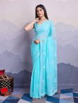 TREANDING CHIFFON EMBROIDERY SEQUENCE WORK SAREE WITH UNSTITCHED BLOUSE PARTY WEAR WHOLESALE PRICE ETHNIC GARMENT (10)